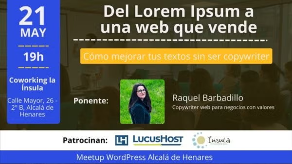 Esta tarde estaremos 
en la Meetup de Alcalá de Henares con 
DEL LOREM IPSUM A UNA WEB QUE VENDE. CÓMO MEJORAR TUS TEXTOS SIN SER COPYWRITER. 
meetup.com/alcala-de-hena…