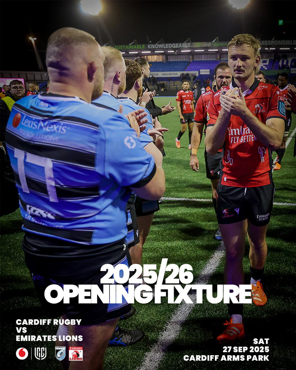 Lions (@lionsrugbyco) on Twitter photo We kick-off our 2025/26 Vodacom URC campaign on the road ✈
Cardiff Arms Park awaits as we take on <a href="/Cardiff_Rugby/">Cardiff Rugby</a> in our opening round.
Let’s go again - a new season, a fresh chapter.
Secure your 2025/26 Lions Membership today 🦁
🎟 bit.ly/4lLwkVr
#ForOurCity We kick-off our 2025/26 Vodacom URC campaign on the road ✈
Cardiff Arms Park awaits as we take on <a href="/Cardiff_Rugby/">Cardiff Rugby</a> in our opening round.
Let’s go again - a new season, a fresh chapter.
Secure your 2025/26 Lions Membership today 🦁
🎟 bit.ly/4lLwkVr
#ForOurCity