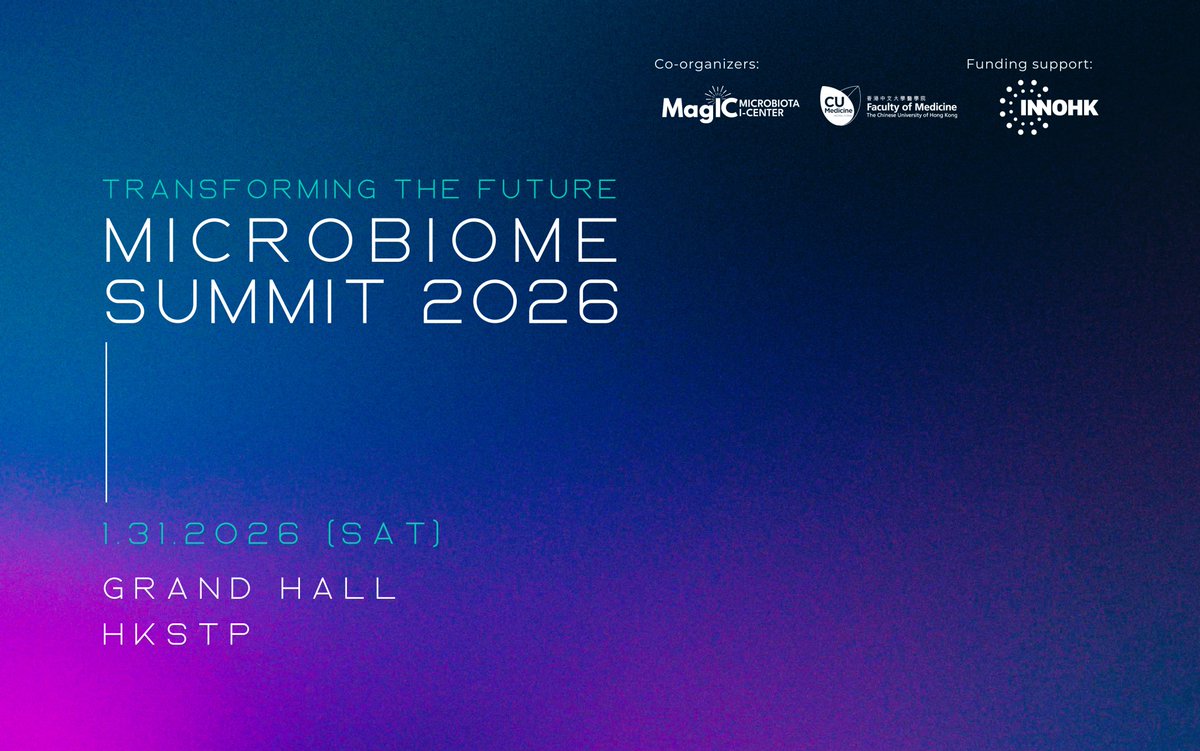 magic_limited's tweet image. Join Microbiome Summit 2026 on 31 Jan at HK Science Parkβs Grand Hall! Explore Gut-Brain Axis, ASD, IBD, Cancer, NCDs. Save the date, stay tuned for details. Sponsors, support us at magicevent@magic-inno.hk. Follow for updates! #MicrobiomeSummit2026