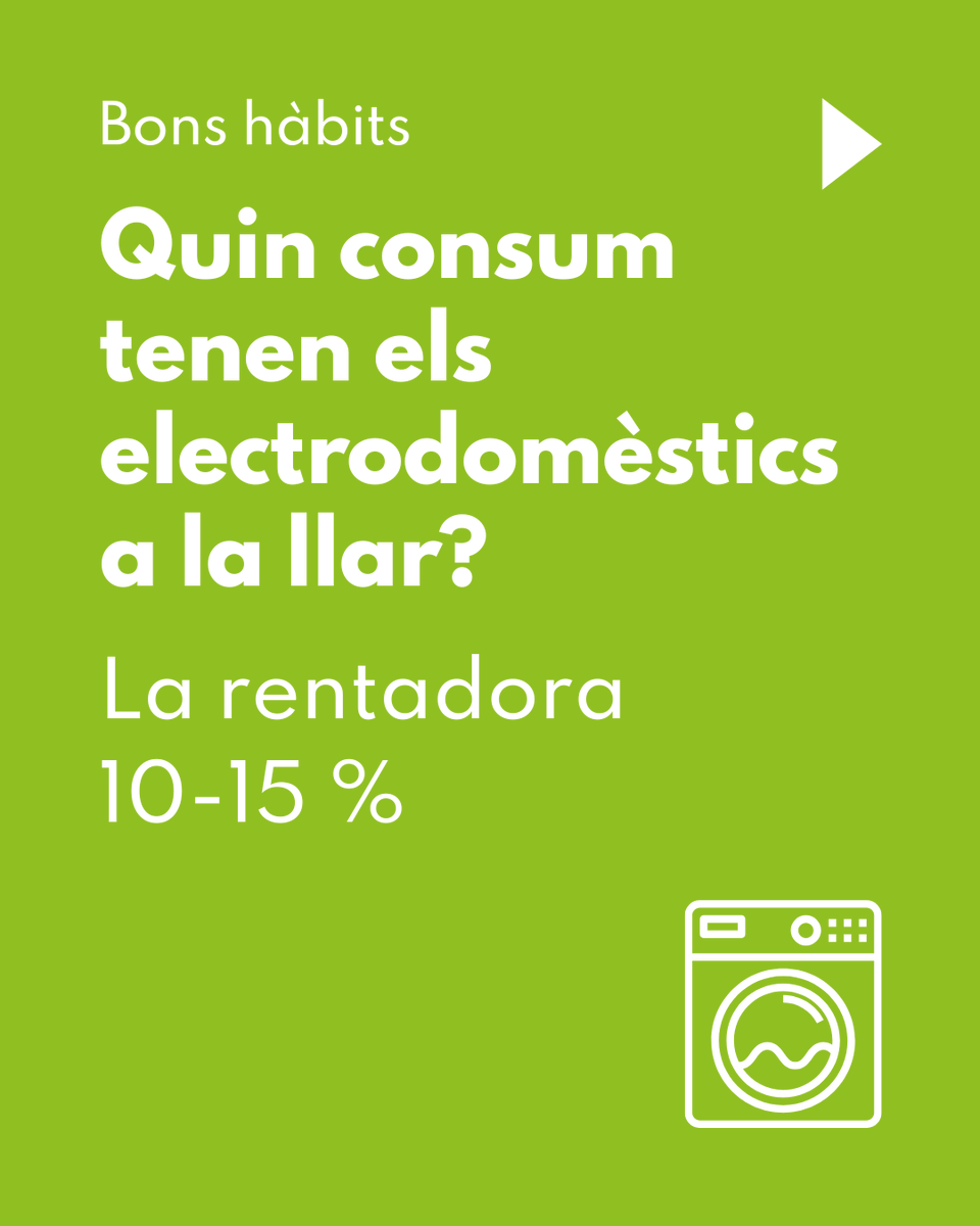 GiDomus's tweet image. 💡Sabies que la rentadora consumeix el 10-15 % de mitjana de la teva factura energètica?
 
Els electrodomèstics són indispensables, però també disparen el consum d’energia. Vols reduir la factura?     Amb petits gestos pots estalviar diners i cuidar el medi ambient! 🔌