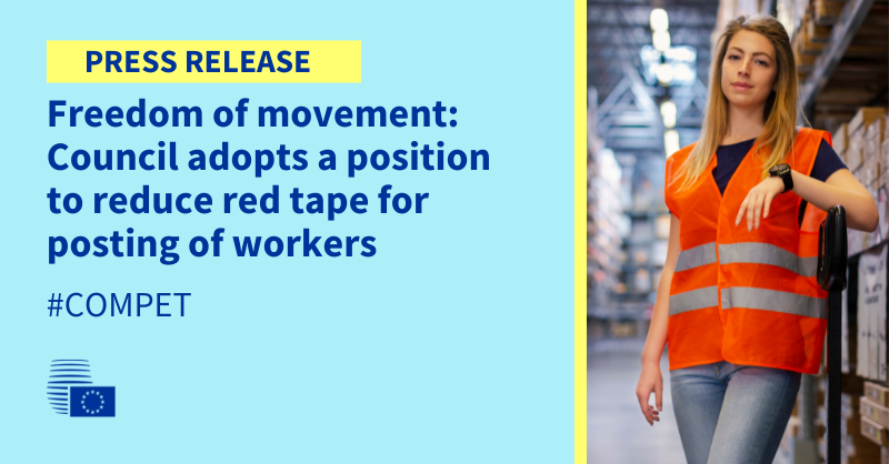 EUCouncilPress's tweet photo. 🇪🇺Single Market: @EUCouncil adopts position on the electronic declaration for posted workers

#COMPET #Poland25EU

Read the press release 👇