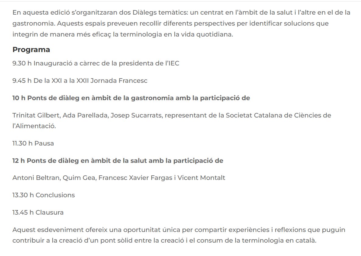 XXII Jornada de l’SCATERM (format híbrid: presencial i en línia)

«Ponts de diàleg entre la creació i el consum de la terminologia (en àmbit de la salut)»

Barcelona🇪🇸: <a href="/scaterm/">SCATERM</a> <a href="/iec/">IEC</a>, 29 de maig.
Info: scaterm.iec.cat/2025/04/04/xxi…
Inscripció gratuïta: inscriu.me/ca/xxii-jornad…