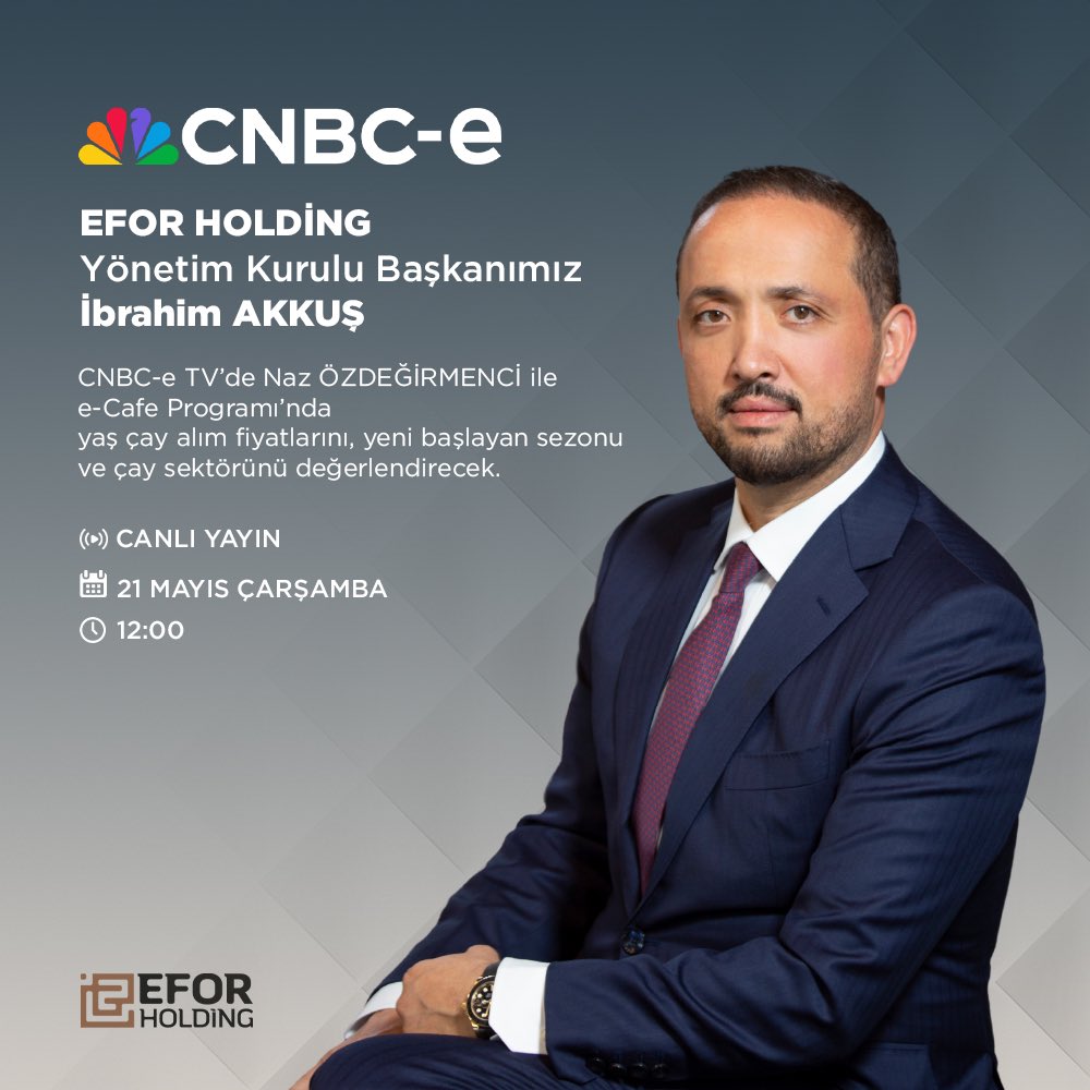 21 Mayıs Çarşamba günü saat 12:00’de CNBC-e ekranlarında Naz Özdeğirmenci’nin sunduğu e-CAFE programına konuk oluyorum.

Yaş çay alım fiyatlarını, yeni sezonun başlangıcını ve çay sektörüne dair güncel gelişmeleri değerlendireceğiz.

İlgilenen herkesi yayını takip etmeye davet