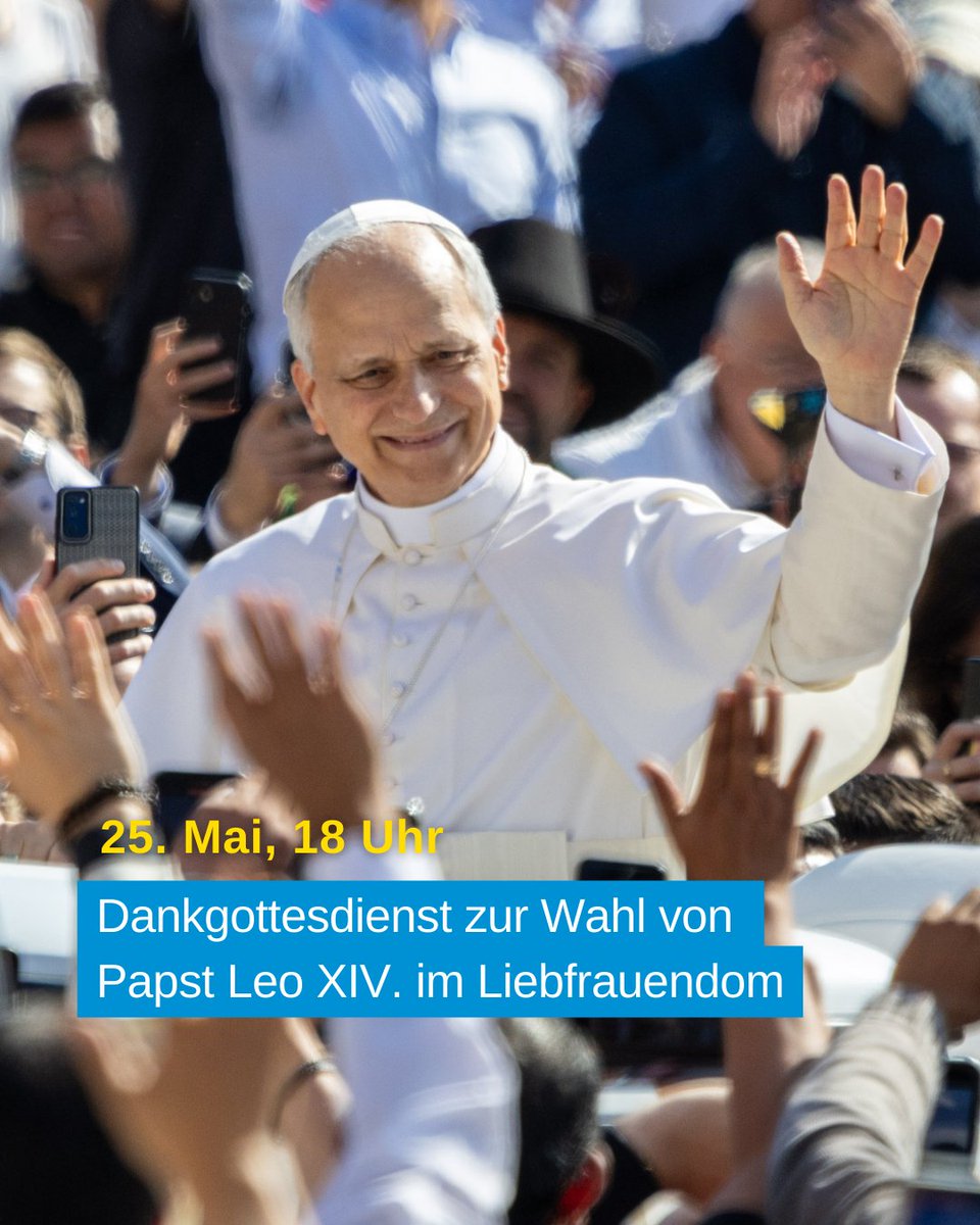 Am kommenden Sonntag, 25. Mai, um 18 Uhr findet im Münchner #Liebfrauendom ein Dankgottesdienst zur Wahl von #Papst #Leo XIV. statt, den Kardinal Reinhard #Marx zelebriert.⁠ Der Gottesdienst wird unter erzbistum-muenchen.de/stream live übertragen.