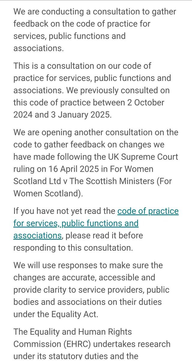 The #EHRC consultation on the Supreme Court's verdict on #women and #trans is now live for 6 weeks. You can submit your response here:

equalityhumanrights.com/equality/equal…