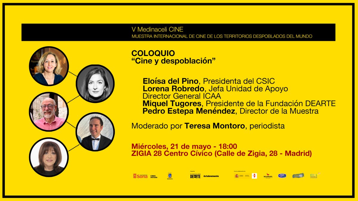 🗓️HOY, miércoles, a las 18:00, presentación de Medinaceli CINE - V Muestra Internacional de Cine de los Territorios Despoblados del Mundo. Participarán la presidenta del @csic, Eloísa del Pino, y Lorena Robredo, del <a href="/CineICAA/">ICAA</a>. #Cine #Despoblación
ℹ️zigia28.es/evento/present…
