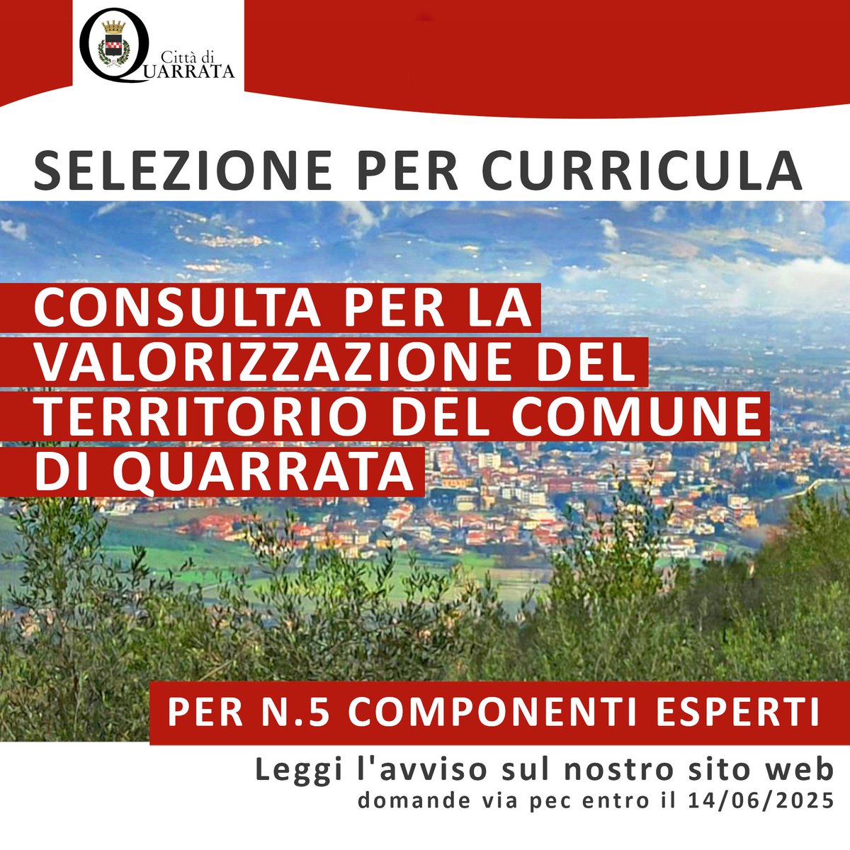 📣 SELEZIONE PER CURRICULA
Sei esperto/a in esperti in architettura, paesaggio, sostenibilità degli interventi edilizi, ingegneria e geologia? Puoi fare domanda per la nomina a componente della Consulta per la Valorizzazione del Territorio
👉 bit.ly/4mvEotW