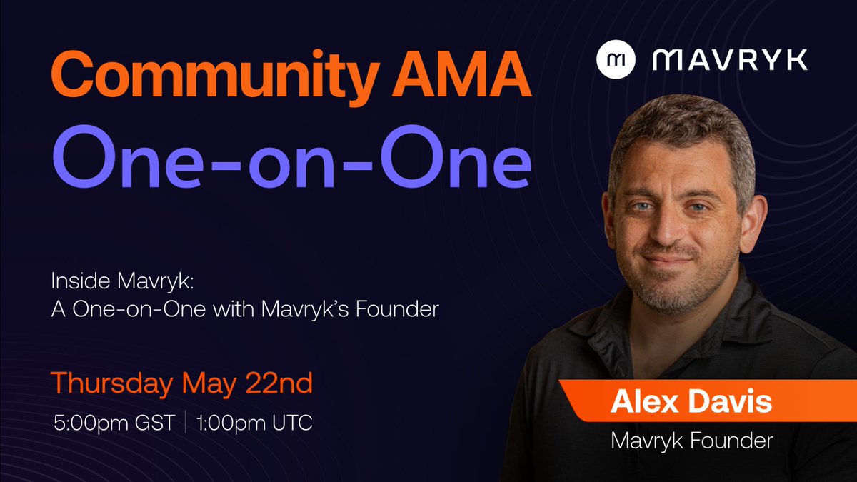 🎙️ One-on-One with Mavryk’s Founder — This Thursday 🎙️

Mavryk's Founder, <a href="/mv1_Davis/">Alex Davis</a>, goes live to break it all down:

🚀 Public sale updates &amp; next steps
🔥 $3B+ RWA deal
🎯 Airdrop updates

🗓️ May 22 | 1:00 PM UTC | 5:00 PM GST

Bring your question. Don’t miss it. ⬇️