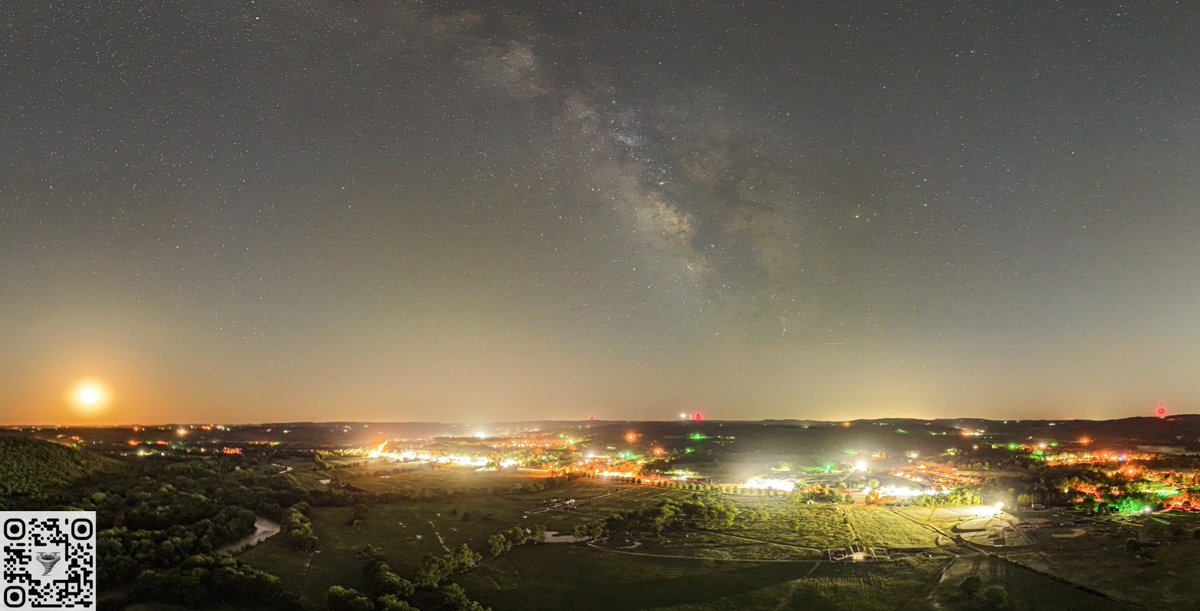 Pretty wild that this a drone shot. From this morning… moonrise and Milky Way over Elkins, AR. #arwx #mavic4pro <a href="/DJIGlobal/">DJI</a>