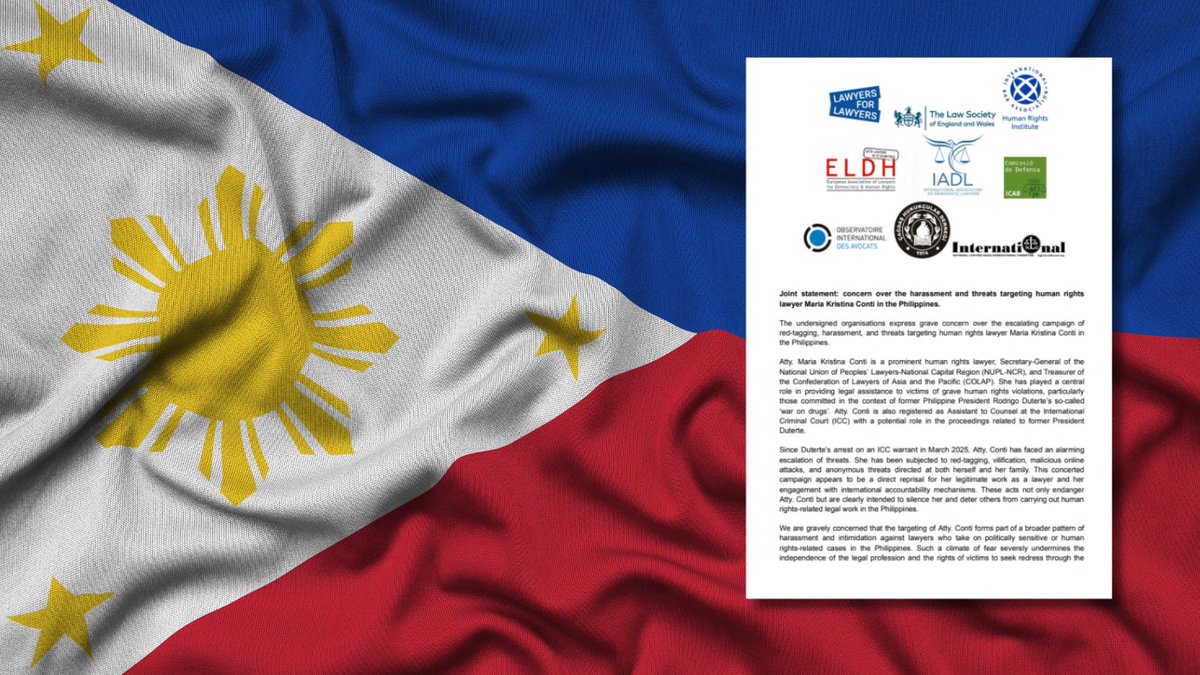 IBA's Human Rights Institute (@ibahri) on Twitter photo The IBAHRI is concerned about the escalating harassment of #HumanRights #lawyer <a href="/chronikrissys/">Kristina Conti</a> in the #Philippines. Atty. Conti has a potential role in <a href="/IntlCrimCourt/">Int'l Criminal Court</a> proceedings related to former President Rodrigo Duterte.
Joint statement: tinyurl.com/2hbcfm44 The IBAHRI is concerned about the escalating harassment of #HumanRights #lawyer <a href="/chronikrissys/">Kristina Conti</a> in the #Philippines. Atty. Conti has a potential role in <a href="/IntlCrimCourt/">Int'l Criminal Court</a> proceedings related to former President Rodrigo Duterte.
Joint statement: tinyurl.com/2hbcfm44