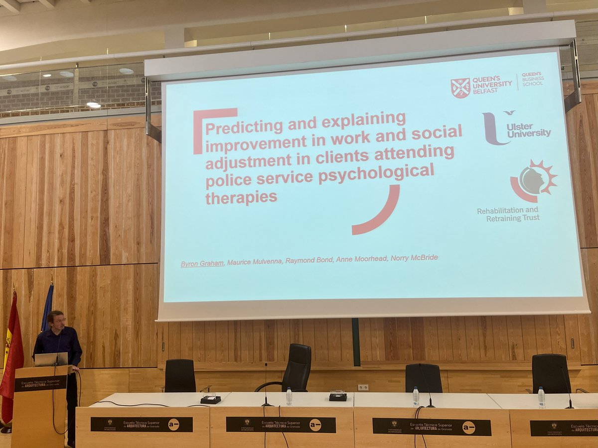 We're now moving on to our session on Workplace Wellbeing. Up first is Byron Graham from Queens University Belfast with his talk on "Predicting and explaining improvement in work &amp; social adjustment in clients attending police service psychological therapies"📈 #DMHW2025