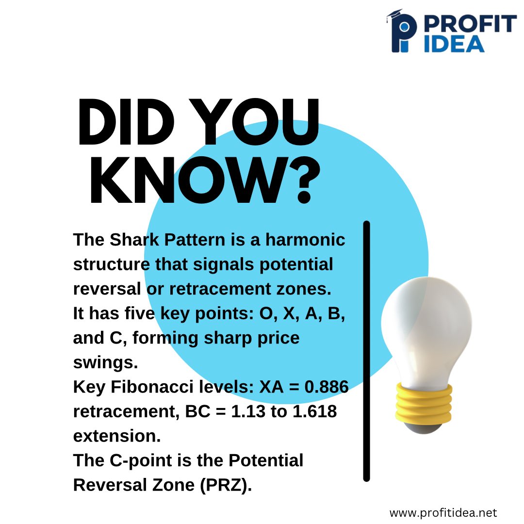 Komallll09's tweet image. Did You Know?
The Shark Pattern is a sharp harmonic setup that often leads to quick price reversals!
It forms before traditional patterns and relies on Fibonacci extremes to mark powerful entry zones.
#SharkPattern