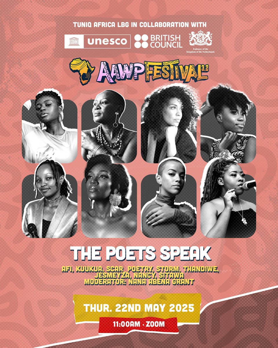 What does it mean to be an African woman using poetry to reclaim voice, space, and identity?

Join us this Thursday, 22nd May 2025, at 11:00AM GMT on Zoom as we kick off the AAWPFestival 3.2.

Join the session with this link: us06web.zoom.us/webinar/regist… 

📍Mark your calendar!
