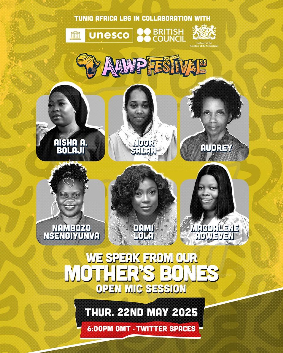 What do you carry in your bones?

Come and share it with us this Thursday at our Open Mic session on Twitter Spaces with 6 amazing poets.

🗓️ Thursday, 22nd May 2025
🕕 6:00 PM GMT
📍 Zoom – x.com/i/spaces/1jMKg…