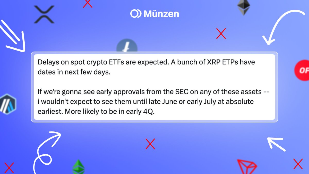 The SEC is delaying decisions on spot ETFs for altcoins, including XRP. Experts don’t expect approval before late June - more likely in Q4. More postponements coming soon.⏳

#Münzen #Crypto #SEC #Altcoins