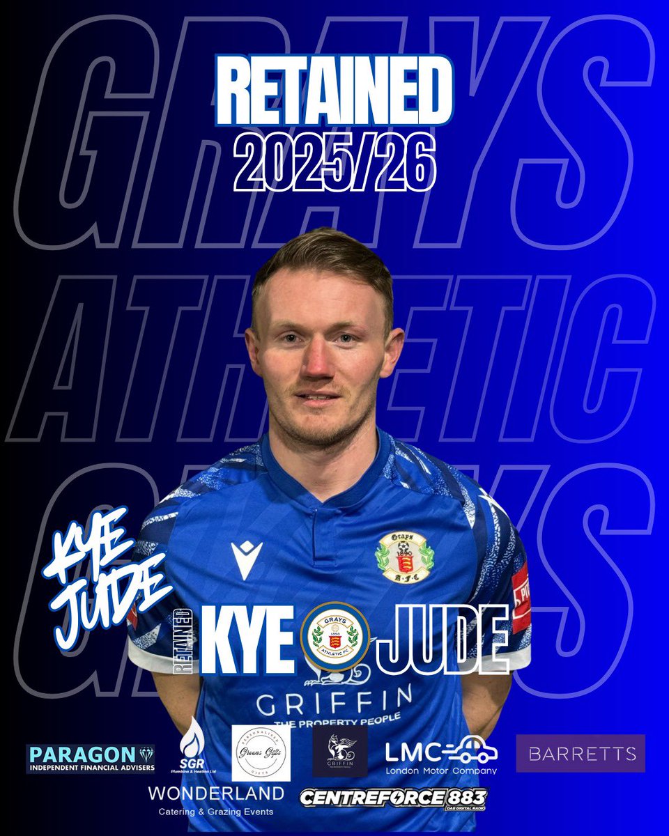 Retained | ✍️

Grays Athletic are delighted to announce that defender Kye Jude (<a href="/Kyejude/">kye jude</a>) has agreed terms and will remain a Blue for the 2025/26 season 

#HeyJude