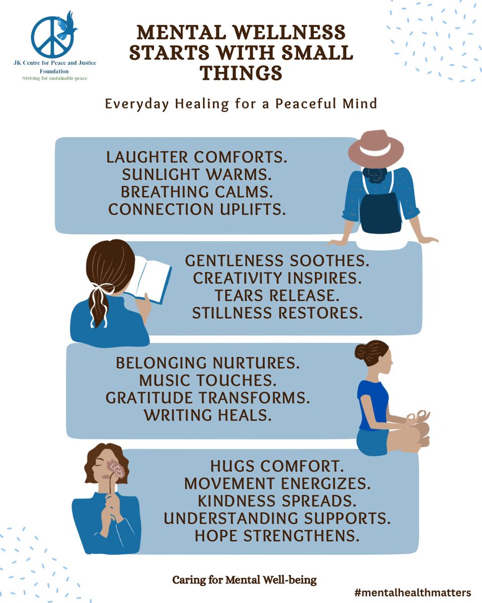 JK Centre for Peace & Justice (JKCPJ) Foundation (@jkcpj_official) on Twitter photo Taking care of your mind is self-love.
Breathe, pause, reflect.
You deserve peace. #MentalHealthAwarenessMonth #MentalWellness <a href="/mentalhealth/">Mental Health Foundation</a> <a href="/NIMHgov/">National Institute of Mental Health (NIMH)</a> <a href="/UNICEFIndia/">UNICEF India</a> <a href="/PsychologyPost/">Psychology | Mental Health</a> <a href="/CMHLPIndia/">Centre for Mental Health Law & Policy, ILS, Pune</a> <a href="/ListenNadir/">Nadir Ali 🚀</a> <a href="/ShaziaShafi5/">Shazia Shafi</a> <a href="/sakinaitoo/">Sakina Itoo</a> Taking care of your mind is self-love.
Breathe, pause, reflect.
You deserve peace. #MentalHealthAwarenessMonth #MentalWellness <a href="/mentalhealth/">Mental Health Foundation</a> <a href="/NIMHgov/">National Institute of Mental Health (NIMH)</a> <a href="/UNICEFIndia/">UNICEF India</a> <a href="/PsychologyPost/">Psychology | Mental Health</a> <a href="/CMHLPIndia/">Centre for Mental Health Law & Policy, ILS, Pune</a> <a href="/ListenNadir/">Nadir Ali 🚀</a> <a href="/ShaziaShafi5/">Shazia Shafi</a> <a href="/sakinaitoo/">Sakina Itoo</a>