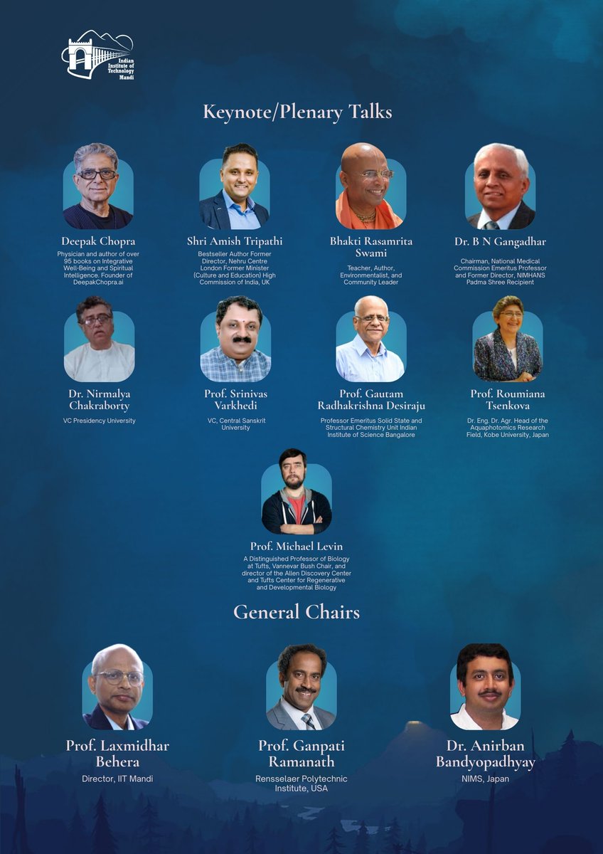🧠Join us at the 2nd Mind, Brain &amp; Consciousness Conference (MBCC) at IIT Mandi - June 4–7, 2025!
Hosted by the IKSMHA Centre, MBCC 2025 will explore cutting-edge research at the intersection of neuroscience, philosophy &amp; mental health.
🔗More info: iksmha.iitmandi.ac.in/mbcc/2025/inde…