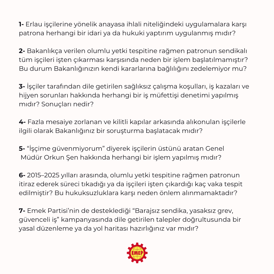 İskender Bayhan (@iskenderbayhn) on Twitter photo Sefalet ücreti dayatması, işçilere hakaret-küfür, havasız boyahanede ciğerleri karartan koşullar, uzuv kopmaları, kilitlenen kapılar, zorla fazla mesai...
Alman sermayeli Erlau Metal işçileri bu koşullara karşı haklarına sahip çıktı; <a href="/BirlesikMetal/">BİRLESİK METAL-İŞ</a>'te örgütlendi.
Çalışma Sefalet ücreti dayatması, işçilere hakaret-küfür, havasız boyahanede ciğerleri karartan koşullar, uzuv kopmaları, kilitlenen kapılar, zorla fazla mesai...
Alman sermayeli Erlau Metal işçileri bu koşullara karşı haklarına sahip çıktı; <a href="/BirlesikMetal/">BİRLESİK METAL-İŞ</a>'te örgütlendi.
Çalışma