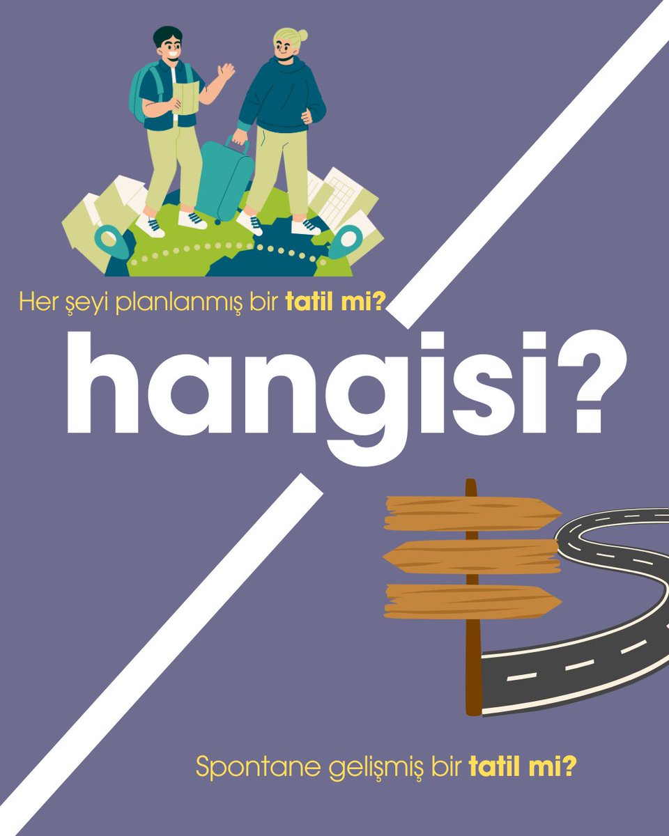 Bu haftanın sorusu:

Her şeyi planlanmış bir tatil mi, spontane gelişen bir tatil mi❓💬

Hangisini tercih edersin?

Yorumlarda buluşalım... ✍🏻💬