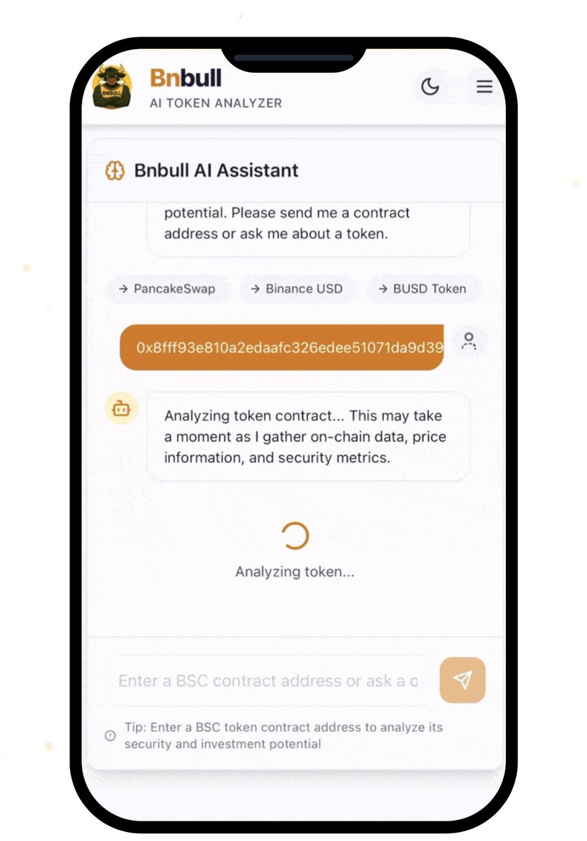 🚀 AI Utility Projects are about to go parabolic and $BNBULL will lead the way on <a href="/BNBCHAIN/">BNB Chain</a> 🚀 

Here’s a detailed thread 🧵 👇

BNBull AI Analyzer

• Real-time coin audits: a systematic examination of the architecture, source code, and implementation of a blockchain network,
