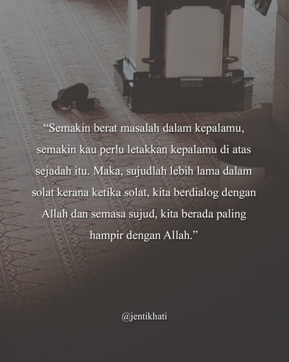 jentikhati's tweet photo. Cuba awalkan solat, jangan lengahkan. Lama² jadi kebiasaan dan mula rasa bersalah apabila melewatkan solat apatah lagi meninggalkan solat.

Bila kita jaga hubungan dengan Allah, insyaAllah segalan urusan kita yang lain Allah akan jaga dan permudahkan. ❤️✨ https://t.co/LKF3hMDAH1