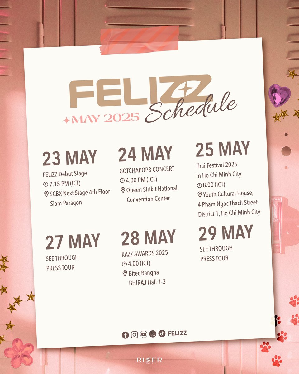 Sangtq_Family's tweet image. FELIZZ SCHEDULE🐱
MAY 2025

หากมีอัปเดตเพิ่มเติม จะแจ้งให้ทราบอีกครั้ง🧡
Any further updates, we will inform as soon as possible.

@Sangtsangt #sangtsangt
#FELIZZ
#FELIZZSchedule
#RISERMUSIC