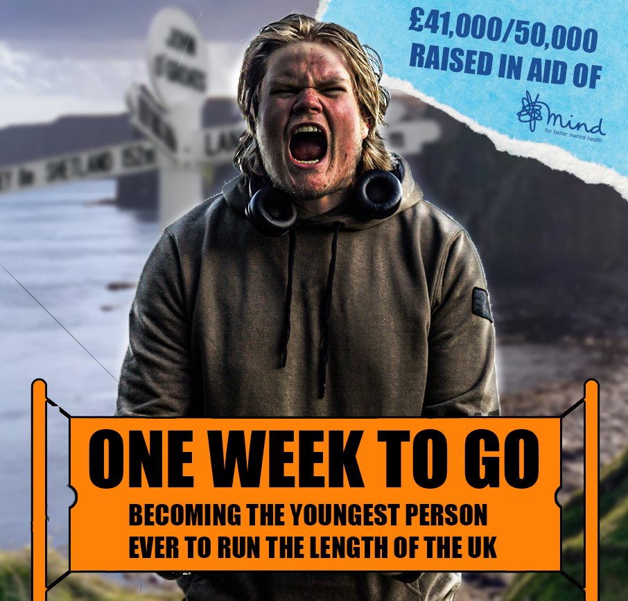 7 DAYS AND 155 MILES UNTIL THE FINISH LINE.

Probably going the biggest week of my life, certainly going to be the toughest. One last push for mental health, LETS HAVE IT!!!

gofund.me/444ed716