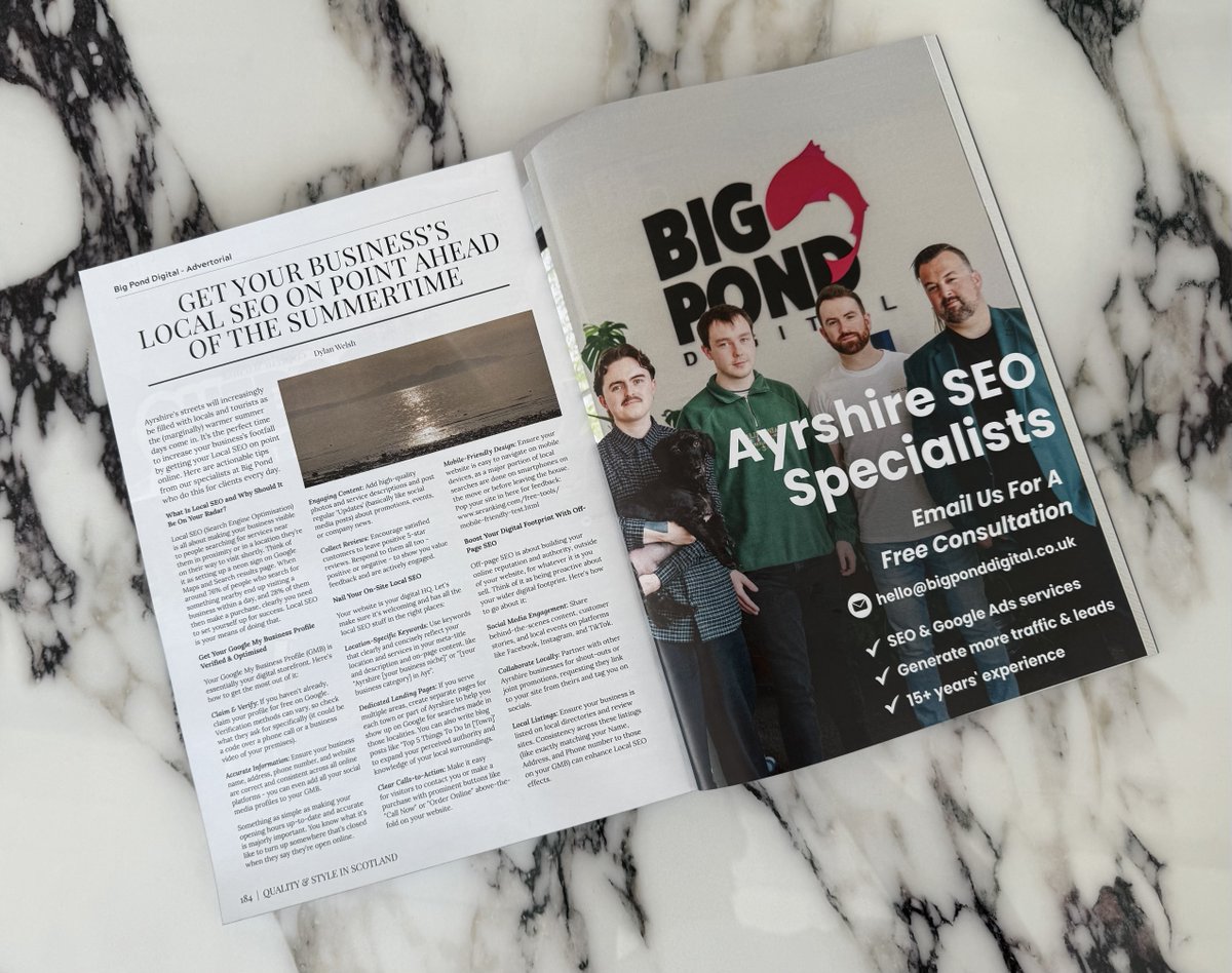 We're in the new <a href="/theayrshiremag/">ayrshiremagazine</a>!📖

For tips on how to get your business's Local SEO Summer-ready, give our article a read.
🔗 ayrshiremagazine.com/category/issue…

#Ayrshire #Scotland #SEO #LocalSEO