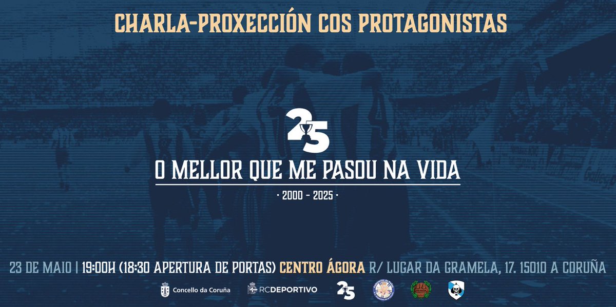 Lembrade que hoxe a partir das 11.00 h xa podedes recoller as vosas invitacións no Quiosco da Praza de Ourense para asistir á charla coloquio do Ágora este venres ás 19.00 h.
Aforo limitado.
<a href="/ConcelloCoruna/">Concello da Coruña</a> 
<a href="/RCDeportivo/">RC Deportivo</a> 
<a href="/fpdeportivistas/">Federación de Peñas Deportivistas🍍</a> 
<a href="/OldFacesOficial/">Old Faces Rcd</a> 
<a href="/RB1987Oficial/">Riazor Blues</a>