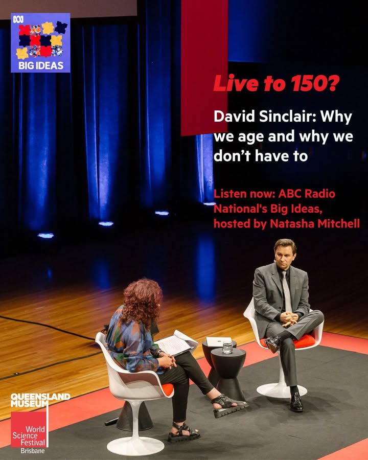 World Science Festival Brisbane (@wsfbrisbane) on Twitter photo 🎙️ Recorded live at WSFB, @DavidASinclair discusses his groundbreaking research on aging with <a href="/RadioNational/">ABC Radio National</a> Big Ideas host @NatashaMitchell.
Through diet, exercise, lifestyle and supplements, discover his research to radically slow or reverse aging.
🎧 ab.co/44G7S1J 🎙️ Recorded live at WSFB, @DavidASinclair discusses his groundbreaking research on aging with <a href="/RadioNational/">ABC Radio National</a> Big Ideas host @NatashaMitchell.
Through diet, exercise, lifestyle and supplements, discover his research to radically slow or reverse aging.
🎧 ab.co/44G7S1J