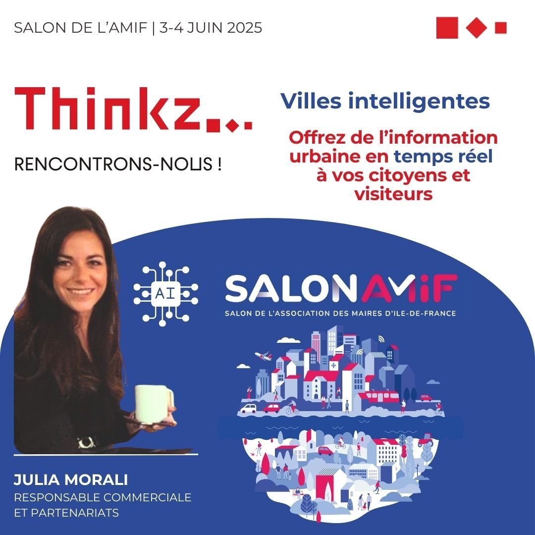 ThinkzIoT's tweet image. 🚶‍♂️🚗🔌 #Thinkz sera au @salon_amif les 3-4 juin 2025 !
Envie de #stationnement sans stress, recharge #EV en direct ou #mobilitédouce géolocalisée pour votre #ville ? 📡
Prenez 10 min avec Julia Morali et repartez avec un plan concret.
👉 Réservez ici : bit.ly/3FjmQjS