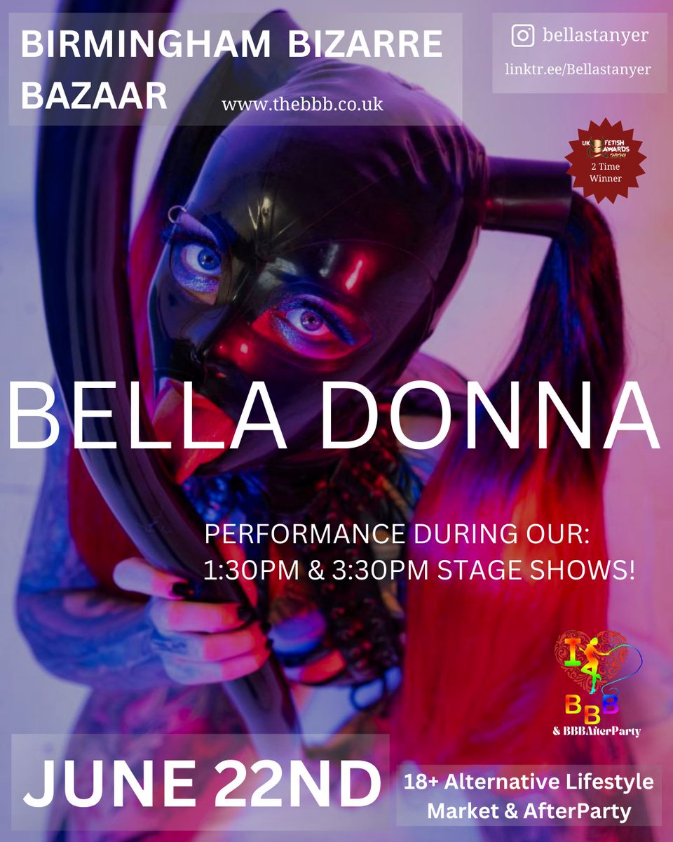 BBBAltFetBazaar's tweet photo. ๐ฅ SHE'S BACK AND MORE FIERY THAN EVER! ๐ฅ
The stunning BellaDonna @bellastanyer returns to our stage for Pride month.
BBB isn't just a market, it's an EXPERIENCE!
#BBBPride #AlternativePerformance #LatexFashion https://t.co/GXpxNPXOg4