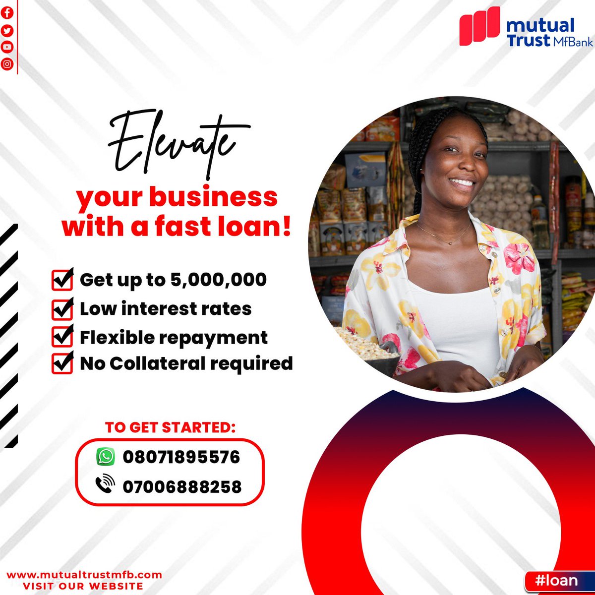 MutualTrustMfb's tweet photo. Need funds to grow your small business?
Get up to ₦5 million with no collateral, low interest, and flexible repayment options!
Send a WhatsApp message to 08071895576 or call 07006888258 to get started.
#mutualtrustmfb #loans #businessloans #financetip https://t.co/mZhe4qlaoC