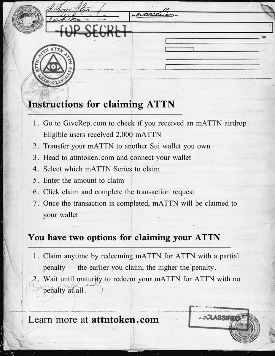 SAGEAIRDROPS's tweet photo. 🔈 GiveRep Airdrop — @ATTNtoken Airdrop is LIVE ✔️

💰 First @GiveRep Airdrop — 2000 $mATTN to every eligible user from ATTN 🚀

📈 Equal allocation for all
 🖥  Check & Claim instantly (with penalty) or wait for full unlock

-------

⬇️ How to Claim ⬇️

🔗 Link — https://t.co/BxLwnkuOxl

🔶 Connect your GiveRep wallet [ Go to the Wallet Setting and Export Private Key and Import it to the Slush Wallet ]
🔶 Check your $mATTN balance
🔶 Claim now (with penalty) or wait for full unlock

❗️Make Sure to Backup your wallet Private Key Safely

--------

⬇️ ATTN Token Details ⬇️

✅ Total Supply: 1B $ATTN
✅ Airdrop Token: $mATTN

———

🆕 New users can also join - Don't miss the chance — https://t.co/mHqSoi8Z9M