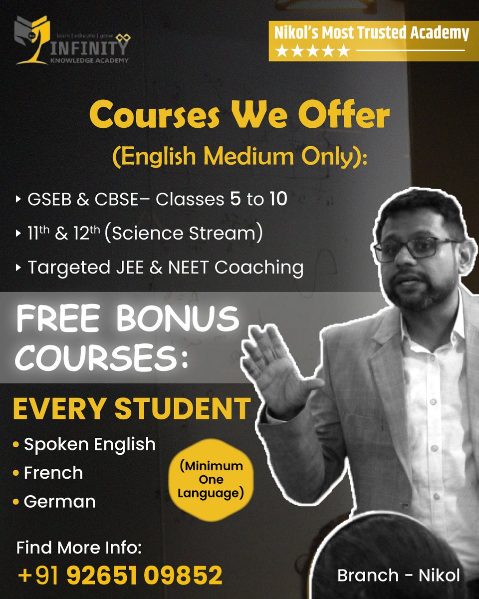 ikaeduacademy's tweet image. Infinity Knowledge Academy

Free Bonus Courses for Every Student
✅ Spoken English
✅ French
✅ German

📞 Call: +91 92651 09852
🌐 ikaedu.co.in

#InfinityKnowledgeAcademy  #NikolAcademy  
#TopCoachingNikol  #EnglishMediumClasses  
#GSEBCBSECoaching  #JEEPreparation