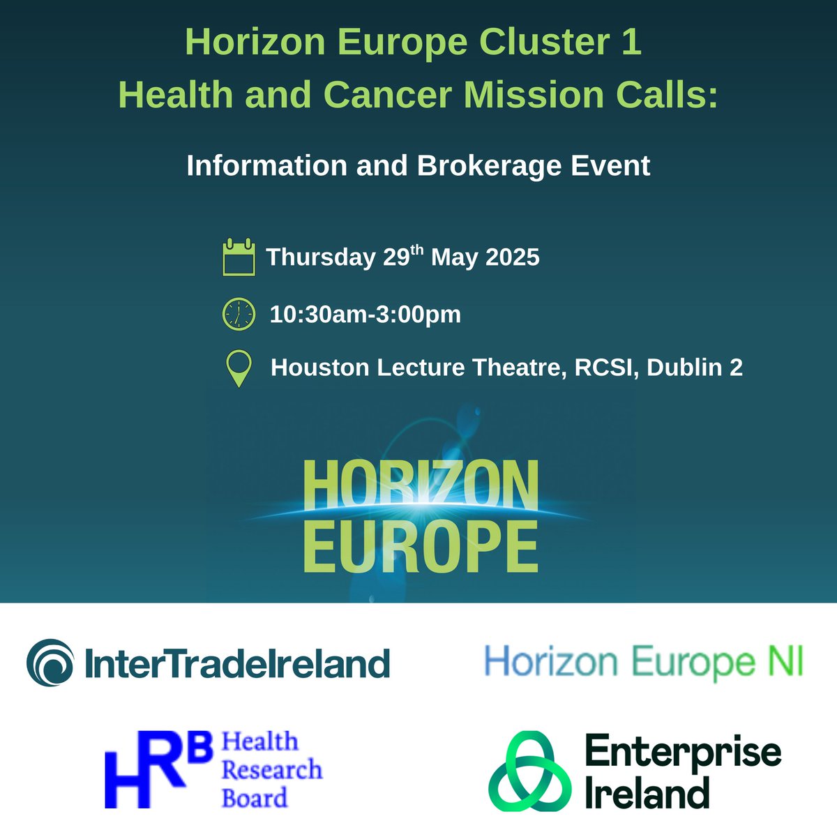 InterTradeIreland (@inter_trade) on Twitter photo Looking for a partner in the upcoming Horizon Europe Cluster 1 Health and Cancer Mission calls?
Join InterTradeIreland's event on Thursday 29th May, 2025.
Secure your spot today: eu1.hubs.ly/H0jXt4j0
<a href="/ITI_HorizonEur/">InterTradeIreland</a> | <a href="/HorizonEuropeNI/">Horizon Europe NI</a> | <a href="/HorizonEuropeIE/">Horizon Europe Ireland</a> | <a href="/hrbireland/">HealthResearchBoard</a> Looking for a partner in the upcoming Horizon Europe Cluster 1 Health and Cancer Mission calls?
Join InterTradeIreland's event on Thursday 29th May, 2025.
Secure your spot today: eu1.hubs.ly/H0jXt4j0
<a href="/ITI_HorizonEur/">InterTradeIreland</a> | <a href="/HorizonEuropeNI/">Horizon Europe NI</a> | <a href="/HorizonEuropeIE/">Horizon Europe Ireland</a> | <a href="/hrbireland/">HealthResearchBoard</a>