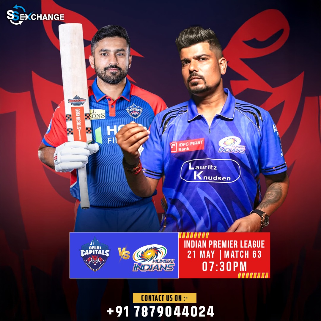 SSexchofficial's tweet photo. Mumbai Indians 🆚 Delhi Capitals, 63rd Match❗🏏

🪢 https://t.co/agToKhVIQo 📲 Get Free 🆔 and start earning #today !

#ssexchange #MIvsDC #MumbaiIndians #DelhiCapitals #IPL2025 #TATAIPL #IPLMatchDay #CricketFever #IndianPremierLeague https://t.co/y4r5nfV15b