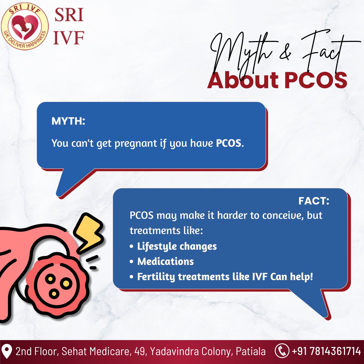 sriivf's tweet image. Myth &amp;amp; Fact About PCOS

#PCOSMyth #FertilityFacts #PCOSJourney #HopeForFertility #IVF #IUI #ICSI #InfertilityTreatment #IVFTreatment #IUITreatment #FertilityClinic #Infertility #FertilityTreatmentOptions #ivfclinic #bestivfclinic #ivfcentre #ivfhospital #fertiliycentre #sriivf