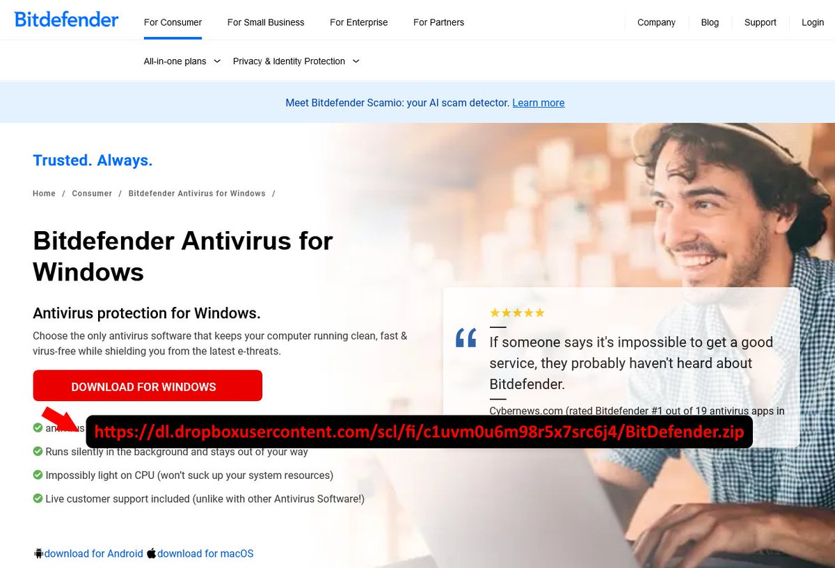 🚨This domain
BITDEFENDER-DOWNLOAD[.]COM

🧬Distributes unreferenced executable with Bitdefender icon &amp; "IC DIGITAL SP Z O O" certificate

🧩MD5: 5c39420363460dc4e1ed830666f679d1

☣️I haven't identified exactly what it is 🧐

<a href="/BitdefenderLabs/">BitdefenderLabs</a>
<a href="/Bitdefender/">Bitdefender</a>

<a href="/malwrhunterteam/">MalwareHunterTeam</a>