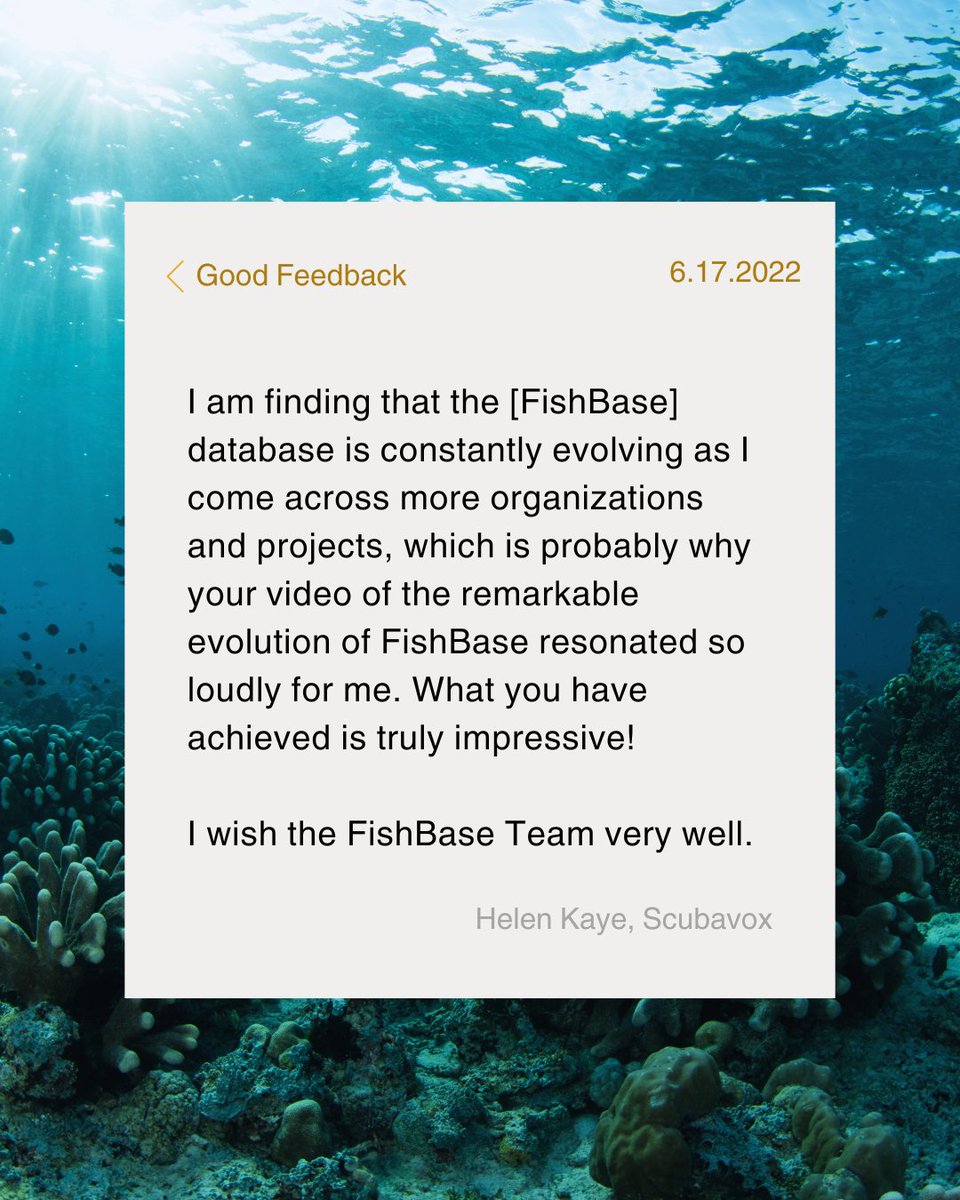 FishBaseProject's tweet photo. Helen Kaye of Scubavox reflects on how FishBase continues to grow & support global research ๐๐
Have you used FishBase in your work, studies, or research? Weโd love to hear your storyโtag us or reply below! ๐ #FishBase #MarineScience #QquaticsIsdaWay #OceanData #ResearchTools https://t.co/qa8dDkMvmO