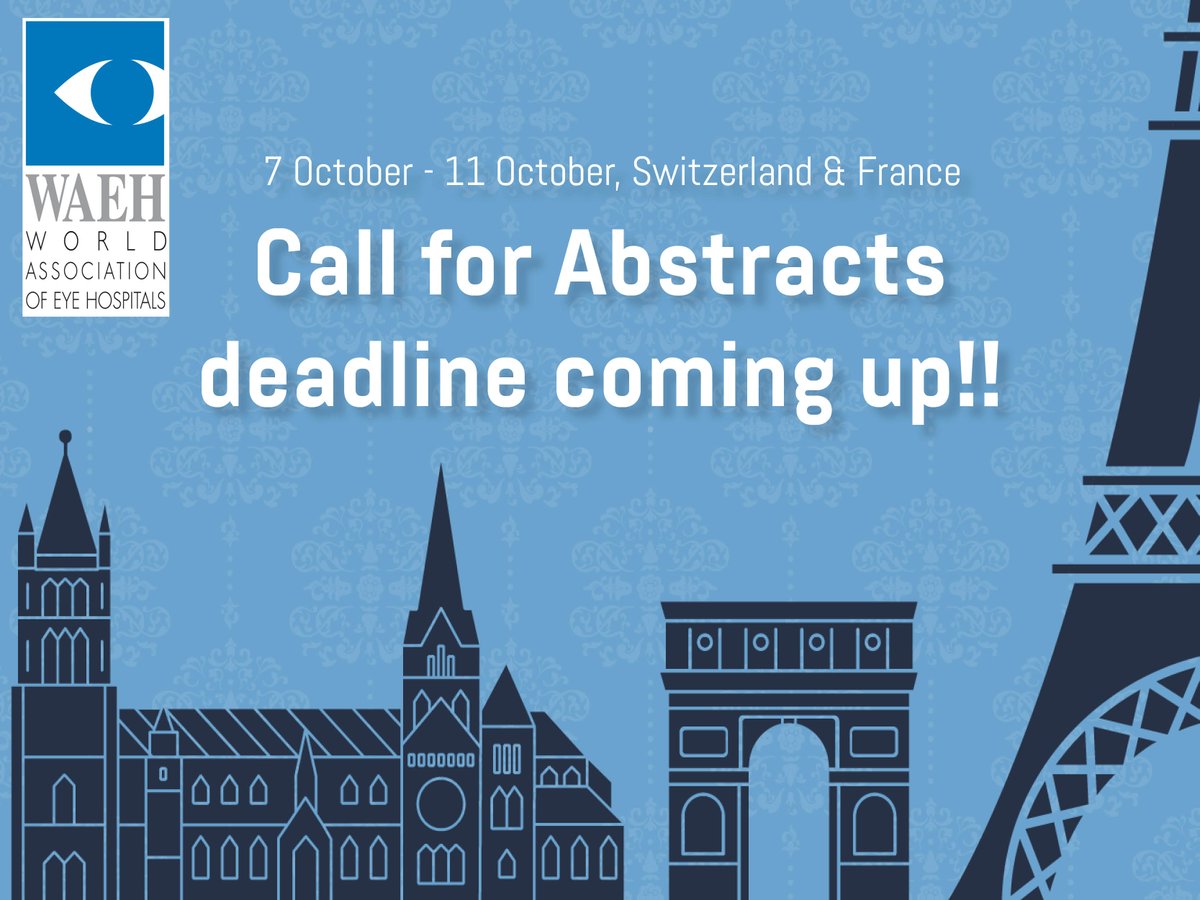 WAEH - eyehospitals (@waeh) on Twitter photo Call for Abstracts! Deadline end of May!
From October 7th - October 11th the 19th Annual Meeting of the #WAEH2025 will be hosted by the Hôpital ophtalmique Jules-Gonin Fondation Asile des aveugles, <a href="/Quinze_Vingts/">QUINZE-VINGTS</a> and <a href="/FondARothschild/">Hôpital Fondation Adolphe de Rothschild</a>!
Submit via: bit.ly/4jrm0k8 Call for Abstracts! Deadline end of May!
From October 7th - October 11th the 19th Annual Meeting of the #WAEH2025 will be hosted by the Hôpital ophtalmique Jules-Gonin Fondation Asile des aveugles, <a href="/Quinze_Vingts/">QUINZE-VINGTS</a> and <a href="/FondARothschild/">Hôpital Fondation Adolphe de Rothschild</a>!
Submit via: bit.ly/4jrm0k8