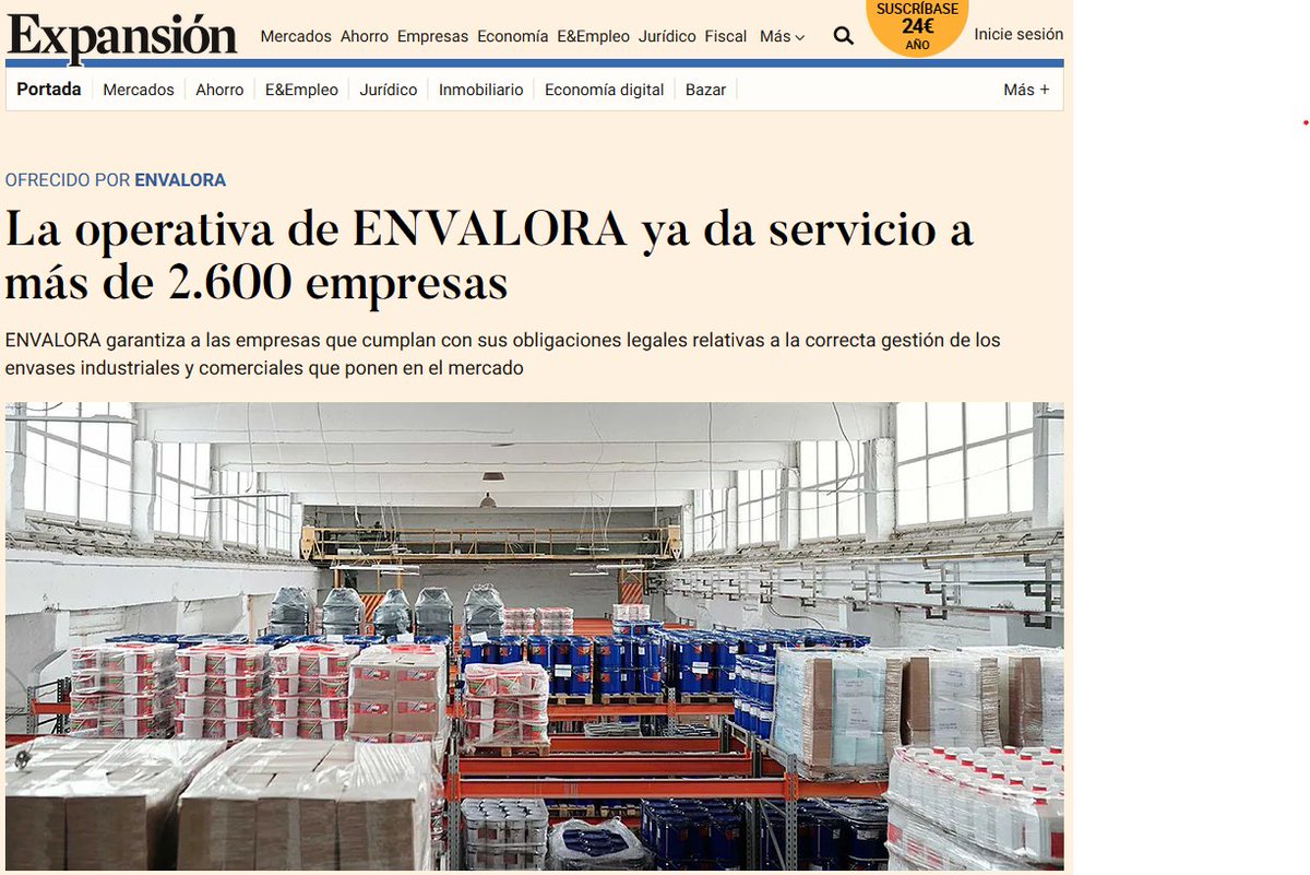 👋 <a href="/Envalora_es/">Envalora</a>  en <a href="/expansioncom/">expansioncom</a>  como ejemplo de SCRAP que permite a las empresas cumplir con la nueva normativa de envases.

🔗 Artículo completo: lnkd.in/dq4qCaSJ

Asesoramiento, soluciones operativas y herramientas digitales para simplificar la gestión de envases.