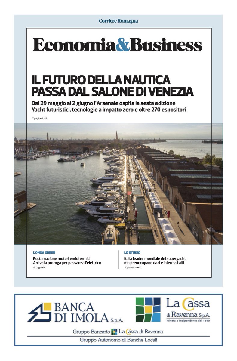 SaloneVenezia's tweet photo. Caffè nautico | #PressRoom ☕️🗞️ 

➡️ “Il futuro della nautica passa dal Salone di Venezia”

@CorriereRomagna racconta il #SaloneNauticoVenezia, capitale della nautica con anteprime mondiali, all'insegna della sostenibilità e dell'eccellenza del settore.

📍 Arsenale di Venezia, 29 maggio - 2 giugno 2025