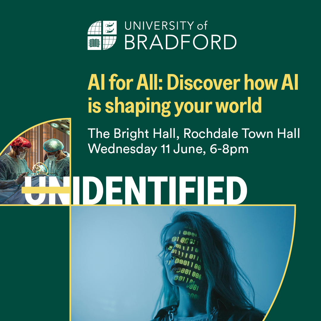 University of Bradford (@uniofbradford) on Twitter photo Register for the AI for All event on 11 June and hear from Dr. <a href="/KamranMahroof1/">Kamran Mahroof</a>, Programme Leader for MSc Applied AI and Data Analytics, to find out how our academics and alumni are using AI to transform industries and communities.
Book your place: bit.ly/4jeK3S1 Register for the AI for All event on 11 June and hear from Dr. <a href="/KamranMahroof1/">Kamran Mahroof</a>, Programme Leader for MSc Applied AI and Data Analytics, to find out how our academics and alumni are using AI to transform industries and communities.
Book your place: bit.ly/4jeK3S1