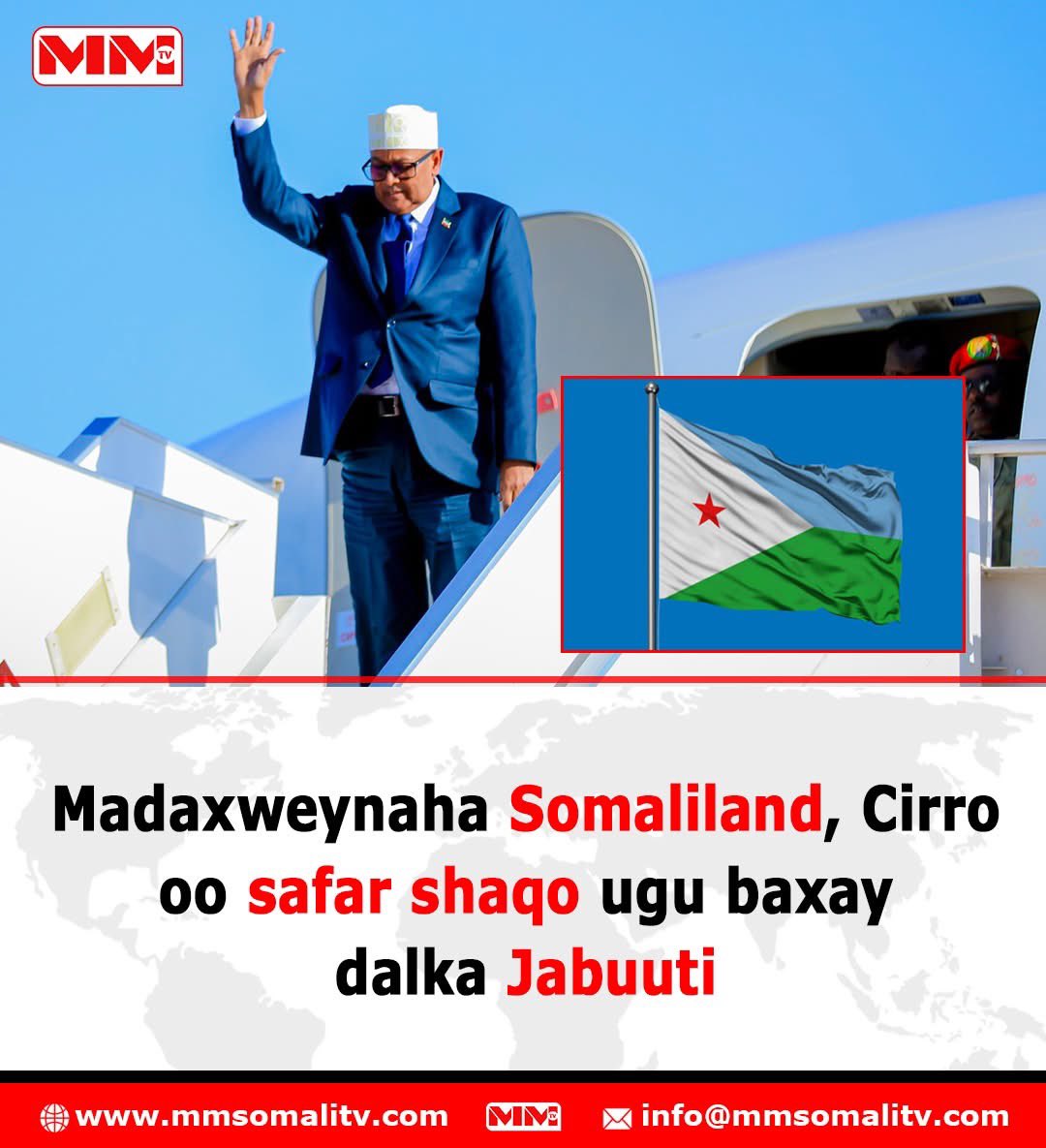 SuugaanMal's tweet image. Macasalaama Mudane Madaxweyne Abdirahman M Abdillahi Ciro ✊️🟥▪️🟩✊️
"Guuluhu waa action Dublumaasiyadeed Oo lagu dhiirado, guulayso 📍
#MrPresident Republic of Somaliland 📋✍️