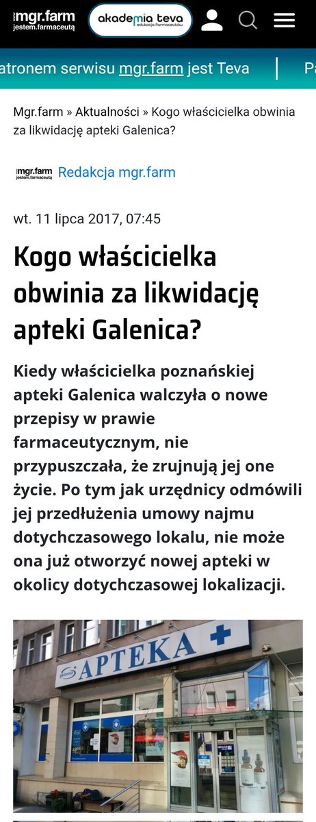Łukasz Waligórski (@mgr_waligorski) on Twitter photo Dodam, że 2 tygodnie wcześniej na MGR.FARM pisaliśmy o przypadku apteki Galenica podając komentarz jej właścicielki. Wyraźnie zaznaczała, że nie uważa się za ofiarę "Apteki dla Aptekarza", ale bezduszności urzędników.
<a href="/MarekTomkow/">Marek Tomków</a> <a href="/Zwiazek_ZAPPA/">Związek Aptekarzy Pracodawców Polskich Aptek</a> <a href="/maciek_birecki/">Maciek_Birecki</a> Dodam, że 2 tygodnie wcześniej na MGR.FARM pisaliśmy o przypadku apteki Galenica podając komentarz jej właścicielki. Wyraźnie zaznaczała, że nie uważa się za ofiarę "Apteki dla Aptekarza", ale bezduszności urzędników.
<a href="/MarekTomkow/">Marek Tomków</a> <a href="/Zwiazek_ZAPPA/">Związek Aptekarzy Pracodawców Polskich Aptek</a> <a href="/maciek_birecki/">Maciek_Birecki</a>