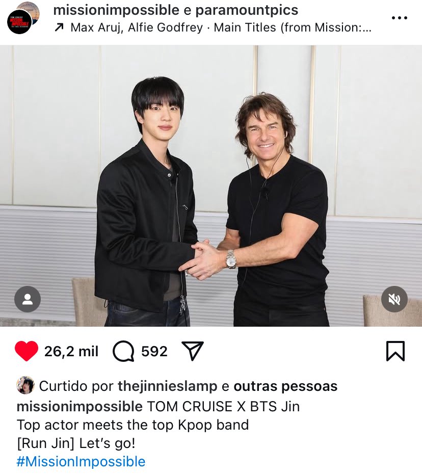 CentralJinBr's tweet photo. 🟣Missão Impossível Oficial via Instagram

“TOM CRUISE X Jin BTS

O melhor ator encontra a melhor banda de Kpop

[Run Jin] Vamos lá!

#MissãoImpossível ”

MISSION JINPOSSIBLE
#RunJin_EP35 https://t.co/07EoWX2Fh7