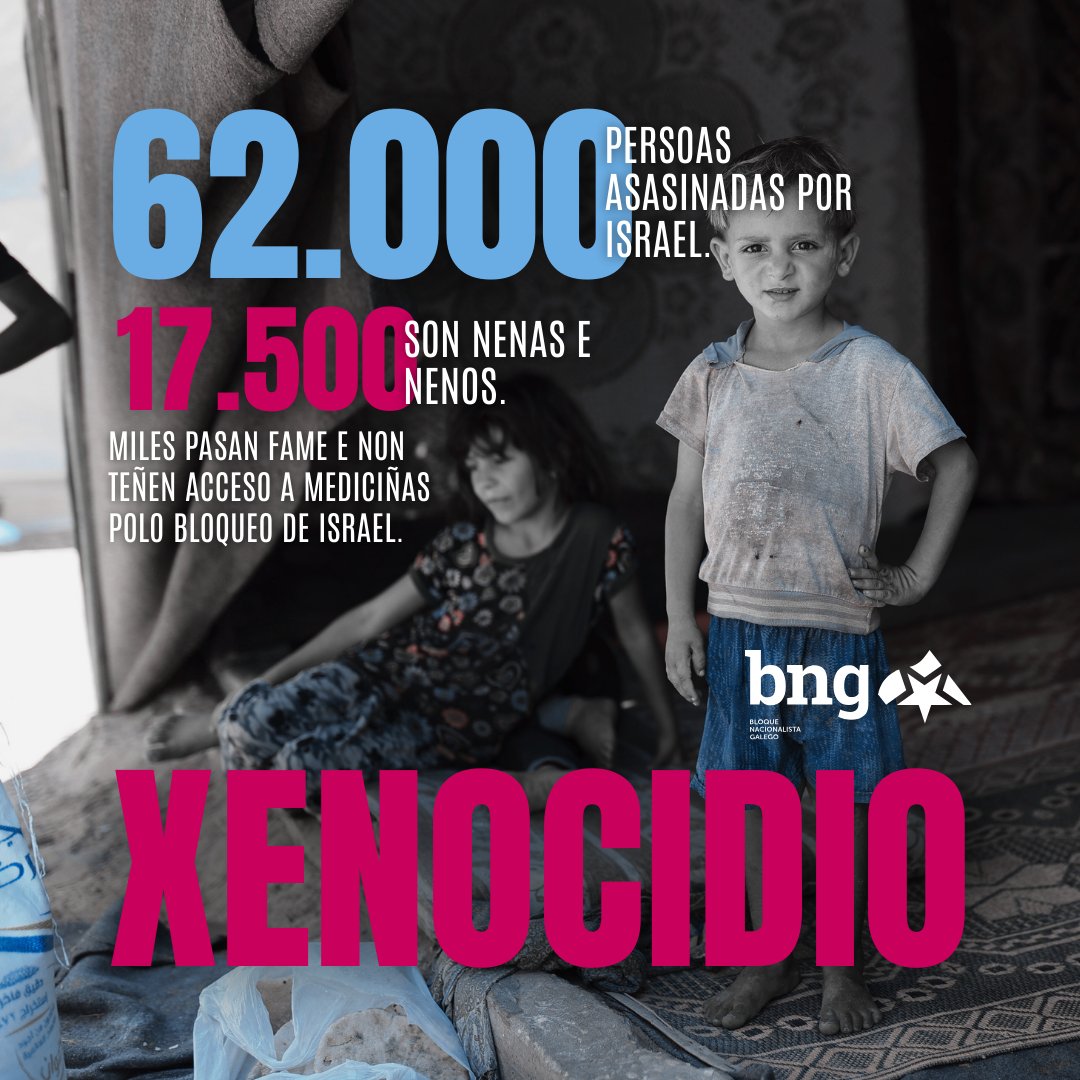 Bombardeos indiscriminados sobre poboación civil (escolas, hospitais e campos de refuxiados), miles de persoas asasinadas, bloqueo do paso da axuda humanitaria e sanitaria, desprazamentos forzados... ISRAEL ESTÁ A COMETER UN XENOCIDIO EN GAZA!

Cómpre:
- Sancións económicas.
-