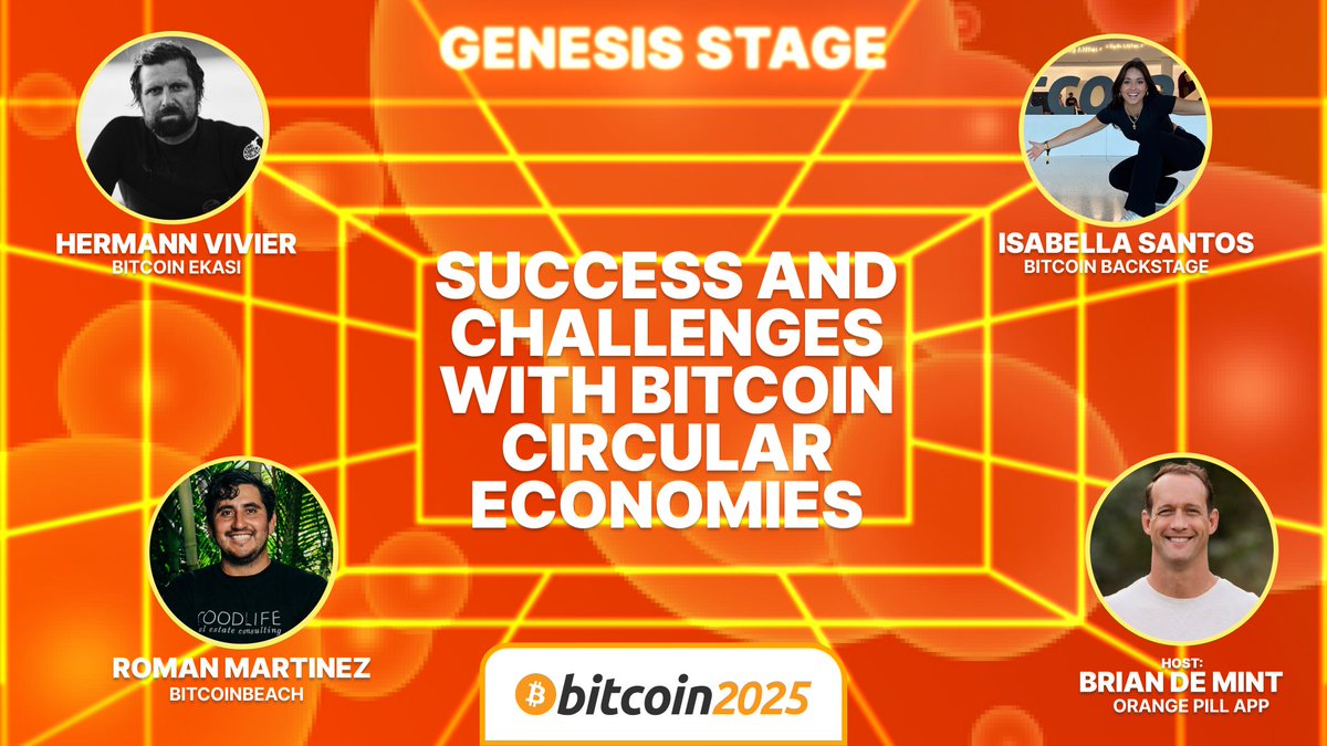 Bitcoin Ekasi (@bitcoinekasi) on Twitter photo Super excited for this!
Panel discussion at <a href="/TheBitcoinConf/">The Bitcoin Conference</a> - Success and Challenges with Bitcoin Circular Economies
With <a href="/isabellasg3/">isaโก๏ธ</a> (<a href="/BTCisla/">BTC Isla ๐ดโก๏ธ</a>) & <a href="/romanmartinezc/">Roman Martรญnez๐ธ๐ปโก๏ธ (chimbera)</a> (@bitcoinbeach)
Moderated by <a href="/BrianDeMint/">Brian De Mint</a> (<a href="/orangepillapp/">Orange Pill App</a>)
And yes. We're gonna talk about actually spending Super excited for this!
Panel discussion at <a href="/TheBitcoinConf/">The Bitcoin Conference</a> - Success and Challenges with Bitcoin Circular Economies
With <a href="/isabellasg3/">isaโก๏ธ</a> (<a href="/BTCisla/">BTC Isla ๐ดโก๏ธ</a>) & <a href="/romanmartinezc/">Roman Martรญnez๐ธ๐ปโก๏ธ (chimbera)</a> (@bitcoinbeach)
Moderated by <a href="/BrianDeMint/">Brian De Mint</a> (<a href="/orangepillapp/">Orange Pill App</a>)
And yes. We're gonna talk about actually spending